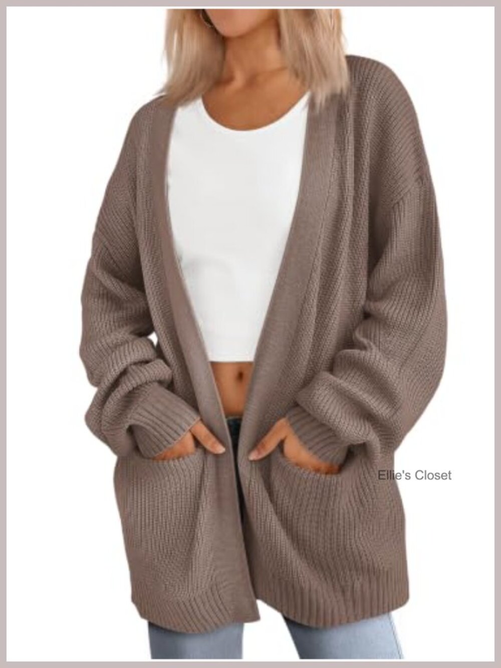 Oversized Long Sleeve Open Front Knit Cardigan Sweater with Pockets